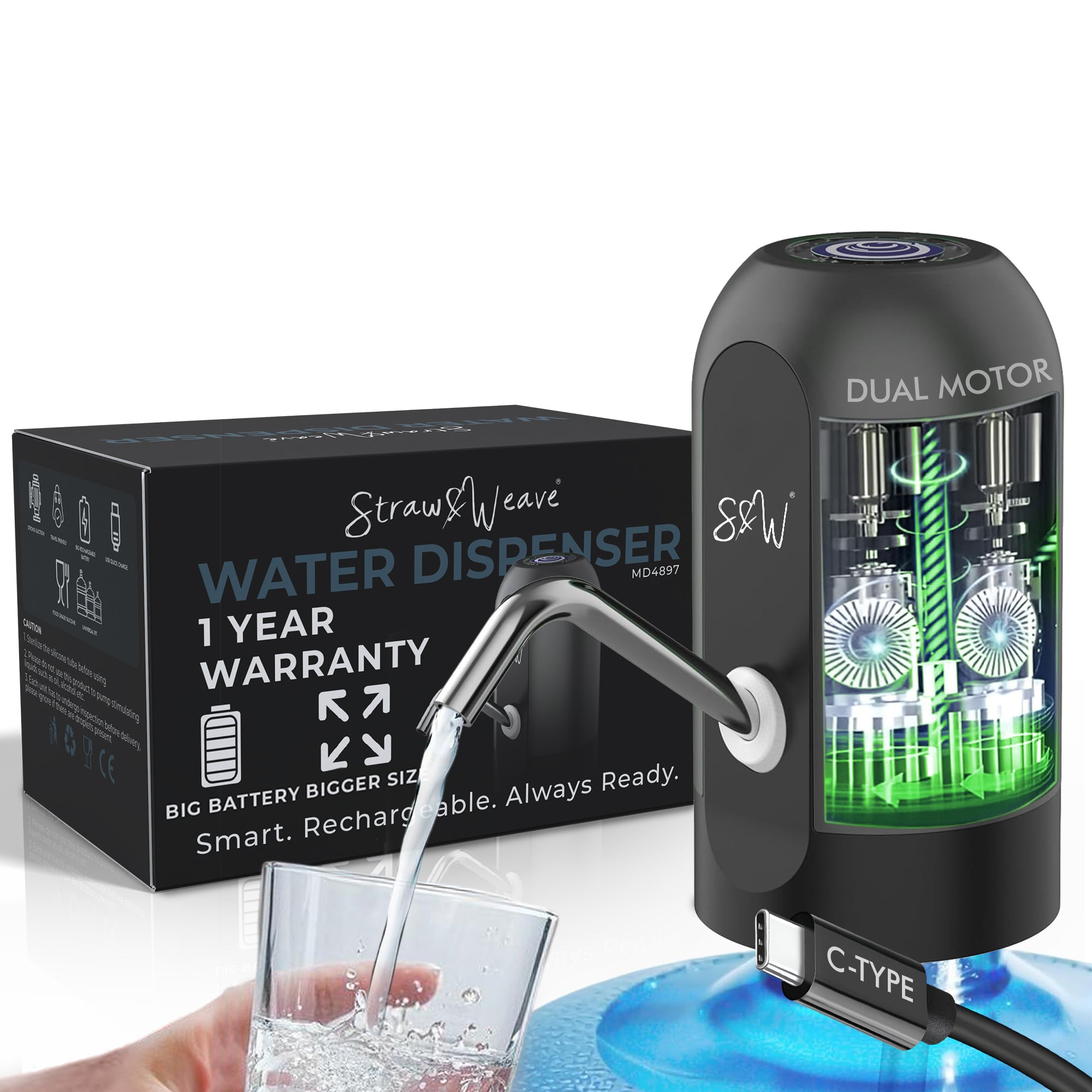 Automatic Water Dispenser Pump for 20 Litre Bottle | Big Battery - Portable C Type USB Rechargeable Water Pump Dispenser for Home, Office | 1 Year Warranty