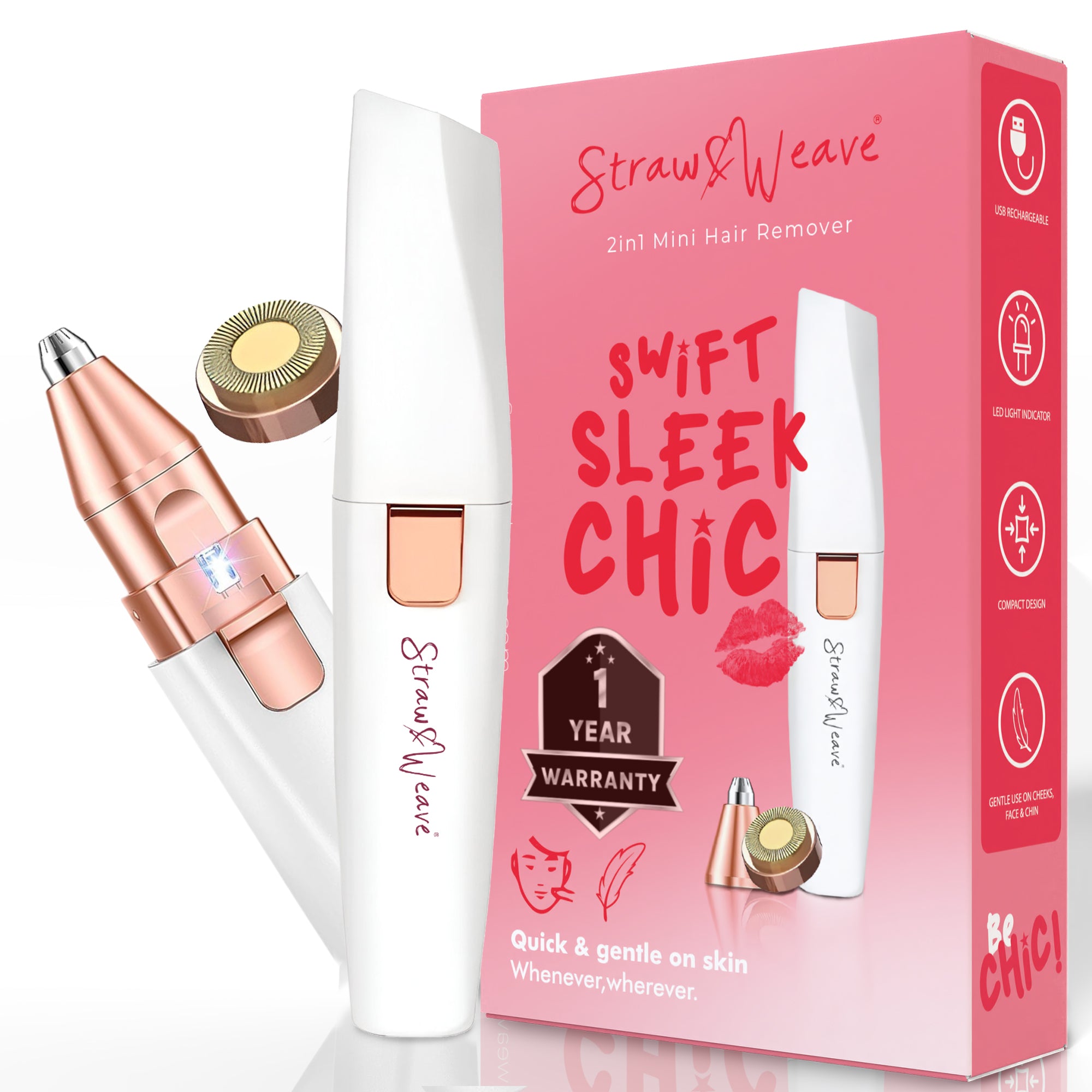 Facial Hair Removal Machine | Eyebrow Trimmer & Epilator | Trimmer For Women Private Part | 2 In 1 Trimmer 400 mAh Battery 1 Year Warranty | Painless Hair Removal Machine | Nose Hairs Remover