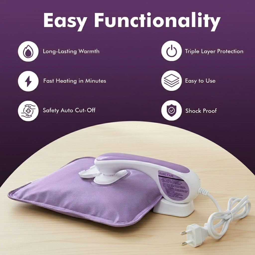 RARECARE Premium Electric Hot Water Bag For Pain Relief With Velvet Sleeve Heating Pad | 1 Year Warranty | Electric Heating Pad with 6 Layer Cover | Fast Gel Hot Bag (Royal Lavender)