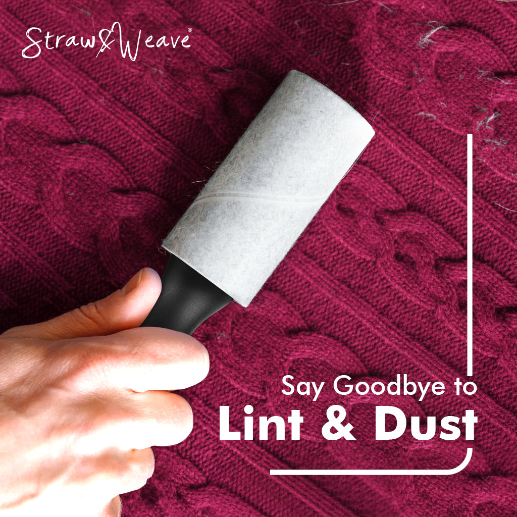 Straw&Weave Premium Lint Roller for Clothes with Brush | Pet Hair Roller | 1 Steel Wool Brush, 1 Handle, 180 Sheets with Dust Cover | Lint Remover for Pet Hair and Woolen Clothes