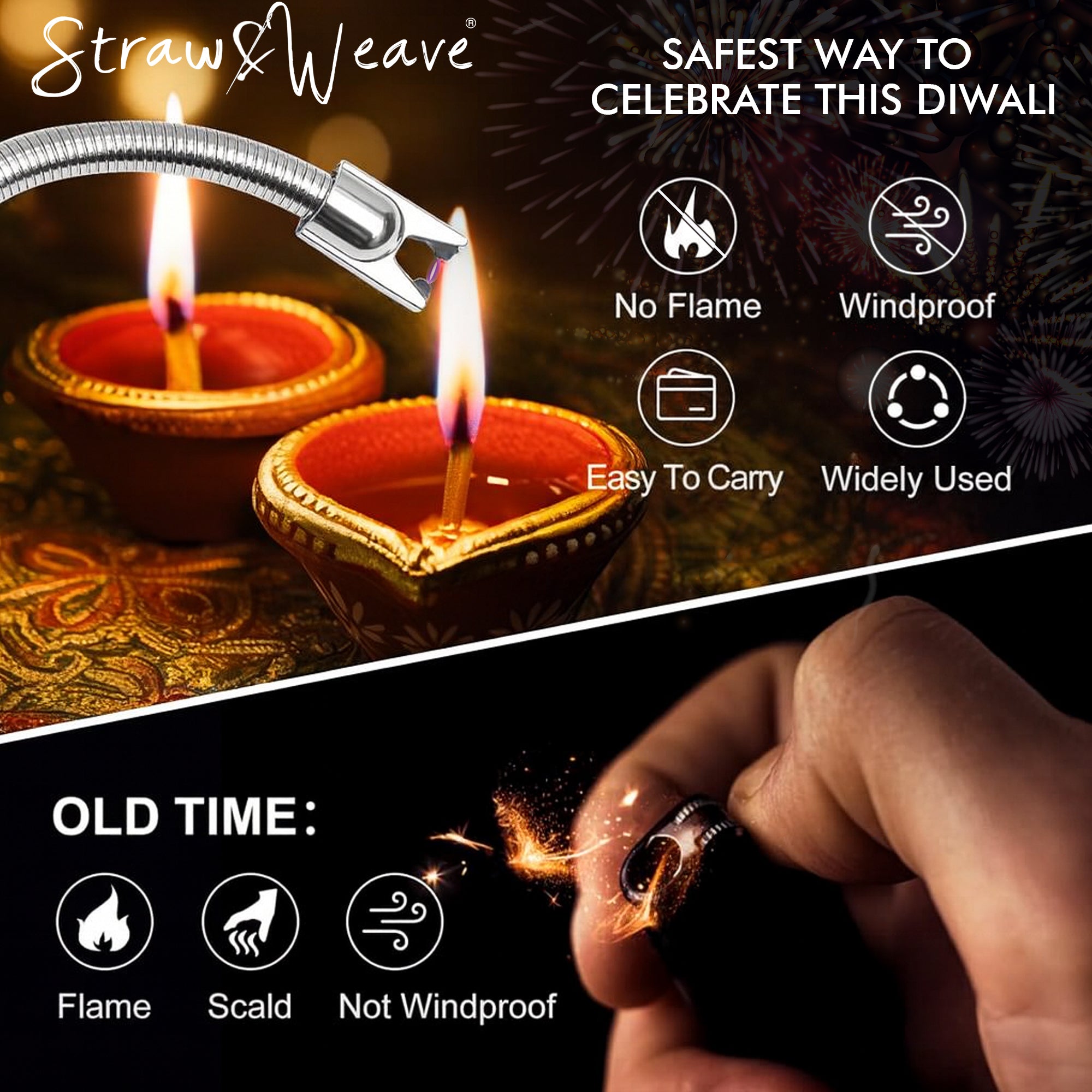 Diwali Gas Lighter for Kitchen, Electric Plasma Lighter for Gas Stove Metal Body with Big Battery | 1 Year Warranty, C-Type USB, Deepawali Lighters, Multi-Color