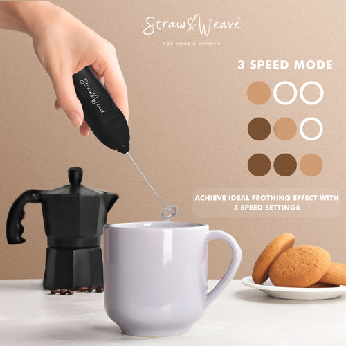 Coffee Frother Electric with Double Whisk | C Type Rechargeable Coffee Maker Machine for Home | 1 Year Warranty | Free Coffee Blender Recipe Book | Big Battery 1 Charge = 15 Days Use
