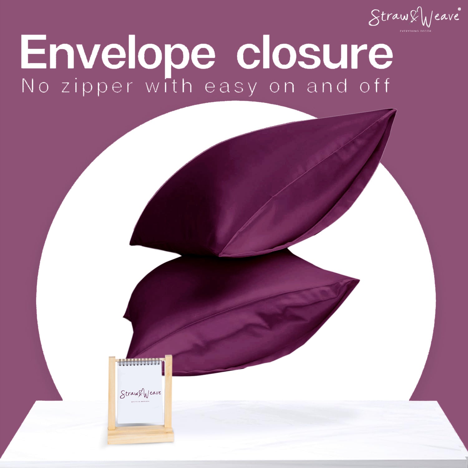 STRAW&WEAVE Solid 600 TC Satin Pillow Cover for Hair & Skin 3 Months Warranty with 2 Silk Pillow Cover & 3 Satin Scrunchies