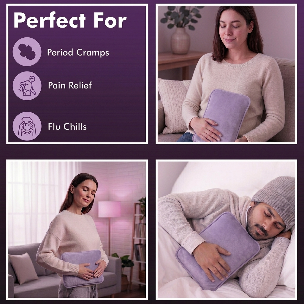RARECARE Premium Electric Hot Water Bag For Pain Relief With Velvet Sleeve Heating Pad | 1 Year Warranty | Electric Heating Pad with 6 Layer Cover | Fast Gel Hot Bag (Royal Lavender)