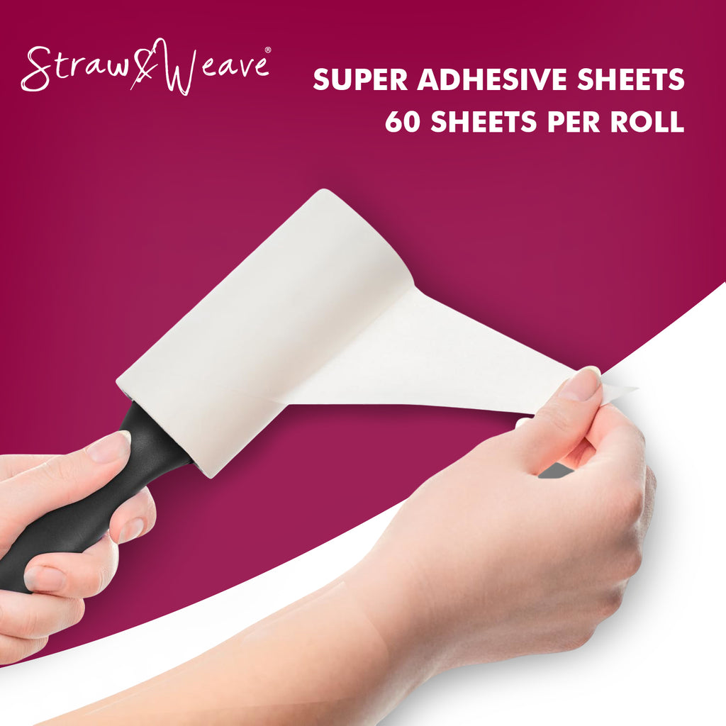 Straw&Weave Premium Lint Roller for Clothes with Brush | Pet Hair Roller | 1 Steel Wool Brush, 1 Handle, 180 Sheets with Dust Cover | Lint Remover for Pet Hair and Woolen Clothes