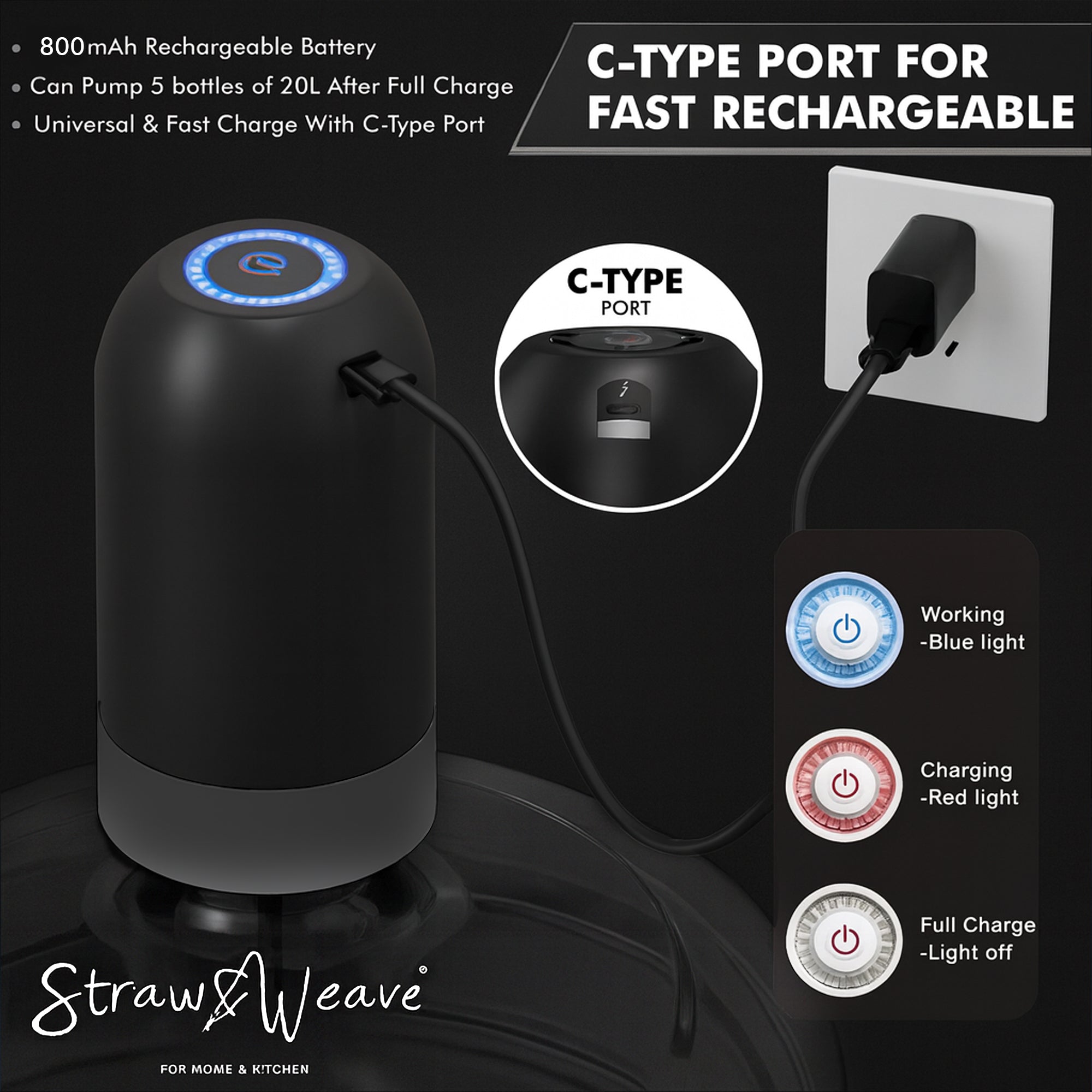 Automatic Water Dispenser Pump for 20 Litre Bottle | Big Battery - Portable C Type USB Rechargeable Water Pump Dispenser for Home, Office | 1 Year Warranty