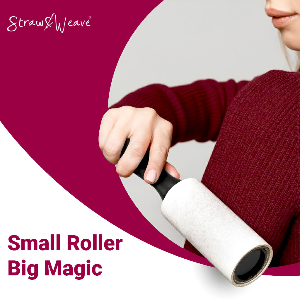 Straw&Weave Premium Lint Roller for Clothes with Brush | Pet Hair Roller | 1 Steel Wool Brush, 1 Handle, 180 Sheets with Dust Cover | Lint Remover for Pet Hair and Woolen Clothes