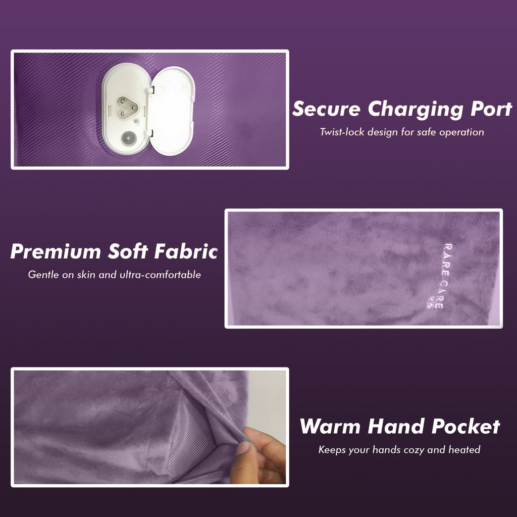 RARECARE Premium Electric Hot Water Bag For Pain Relief With Velvet Sleeve Heating Pad | 1 Year Warranty | Electric Heating Pad with 6 Layer Cover | Fast Gel Hot Bag (Royal Lavender)