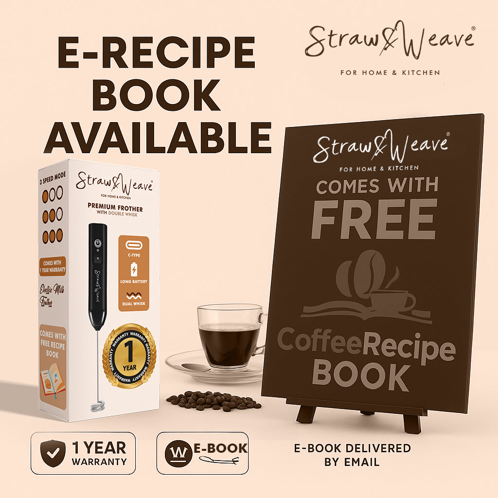 Coffee Frother Electric with Double Whisk | C Type Rechargeable Coffee Maker Machine for Home | 1 Year Warranty | Free Coffee Blender Recipe Book | Big Battery 1 Charge = 15 Days Use