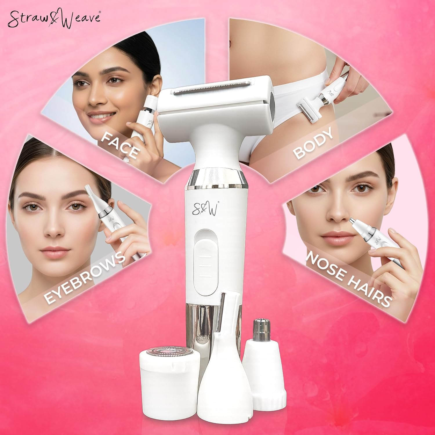 4-in-1 Trimmer for Woman | Facial Hair Removal Machine | LED Display & Free Carry Bag | Bikini Trimmer for Woman | 90 mins runtime | C type charging | Portable, quick, gentle & painless