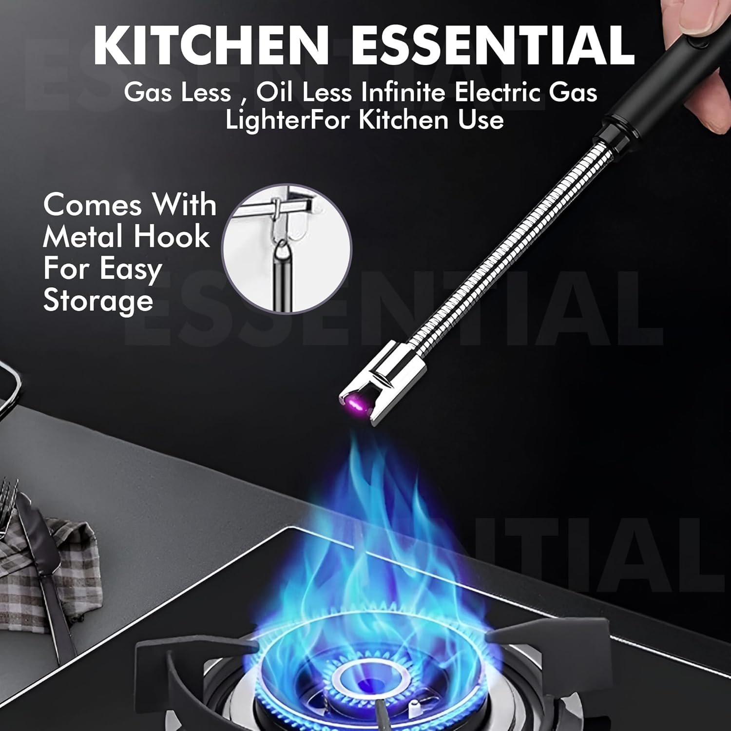 Straw&Weave Electric Rechargeable Plasma Gas Lighter for Kitchen, Lighter for Gas Stove, Candles, Pooja, 1 Year Warranty, C-Type USB, Kitchen Tools, Multi Purpose - 360° Flexible & Windproof, Multi-Color