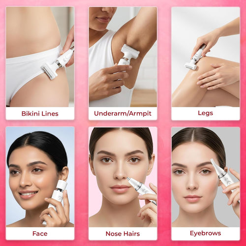 4-in-1 Trimmer for Woman | Facial Hair Removal Machine | LED Display & Free Carry Bag | Bikini Trimmer for Woman | 90 mins runtime | C type charging | Portable, quick, gentle & painless