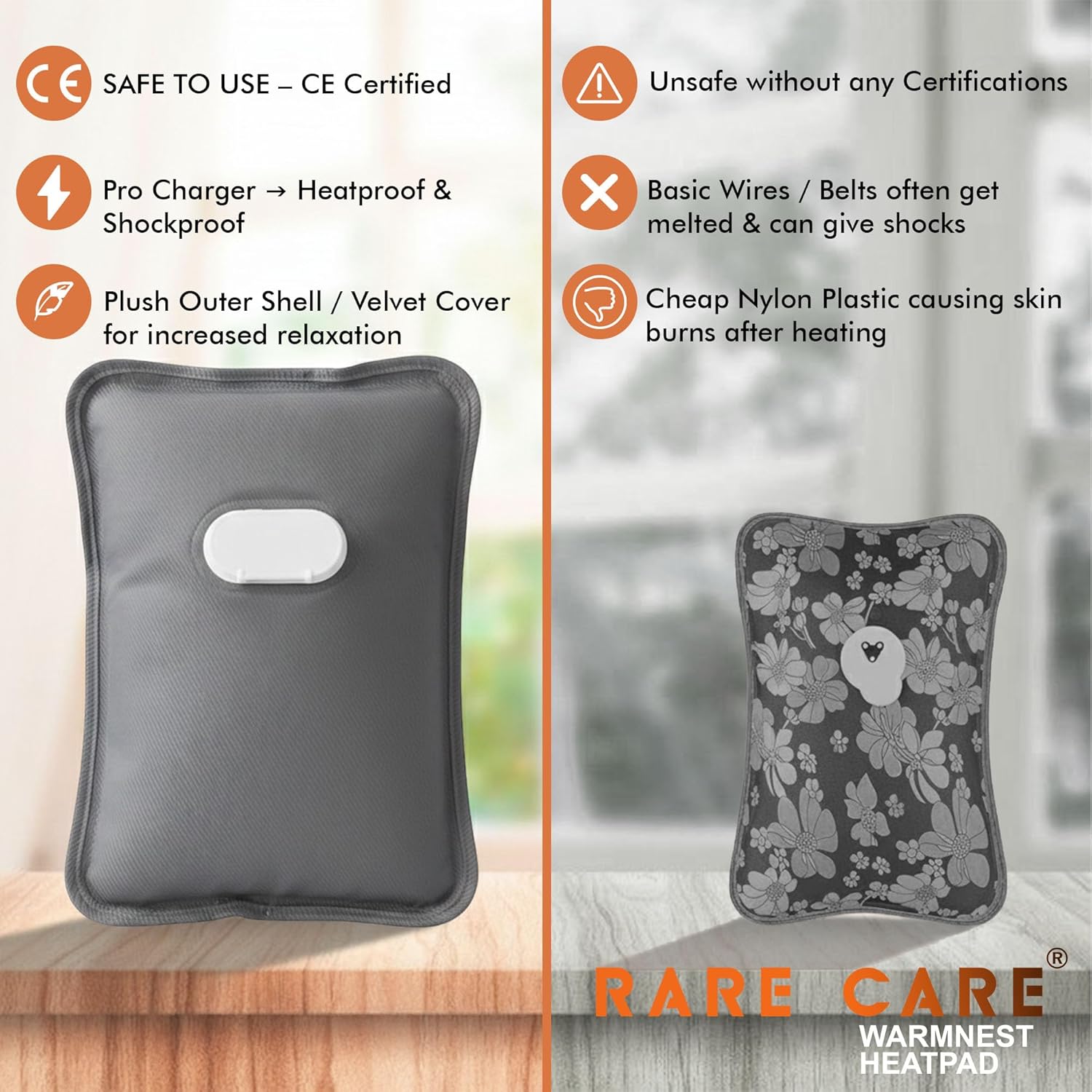 Electric Hot Water Bag For Pain Relief With Velvet Sleeve Heating Pad | 1 Year Warranty | Electric Heating Pad with 6 Layer Cover | Fast Gel Hot Bag