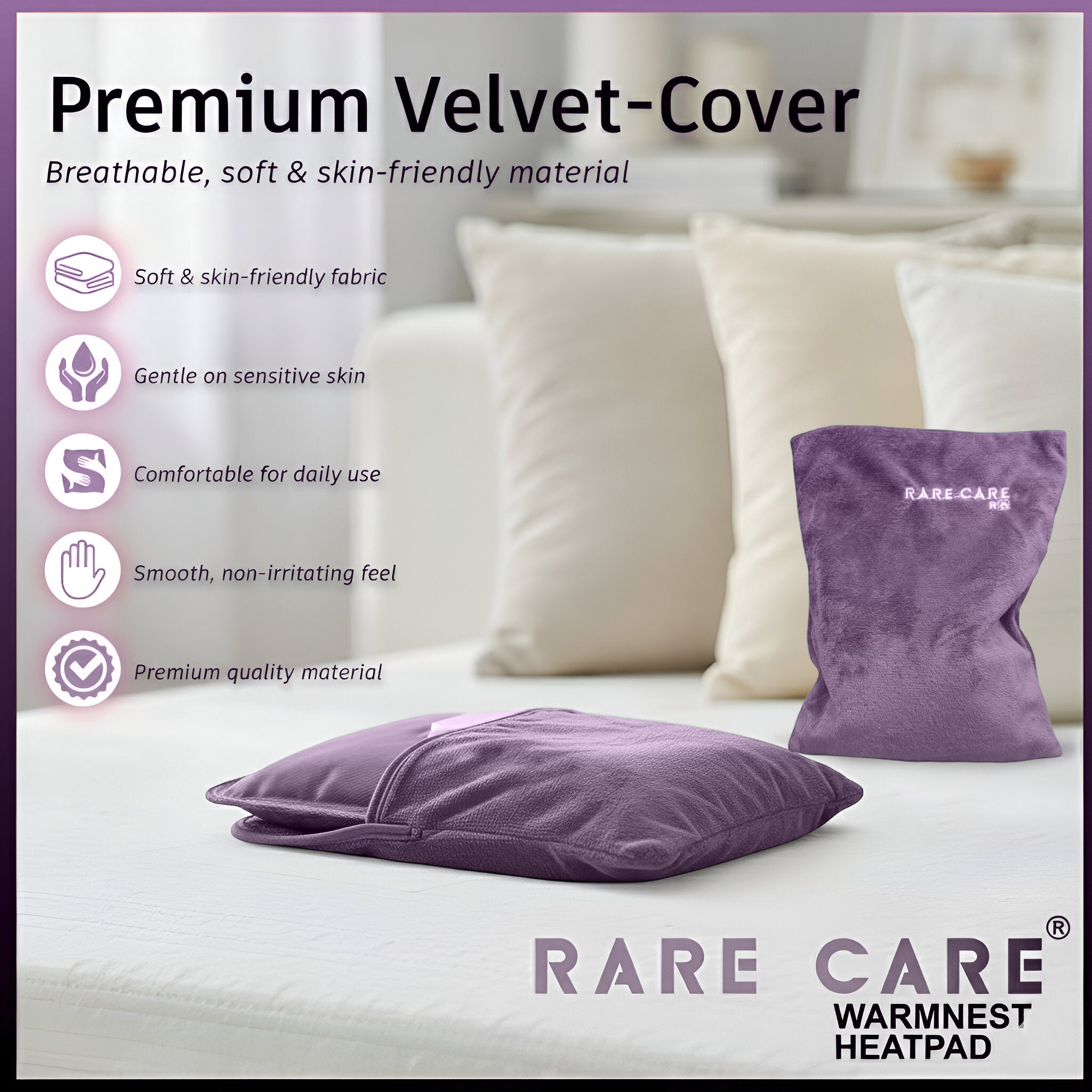 RARECARE Premium Electric Hot Water Bag For Pain Relief With Velvet Sleeve Heating Pad | 1 Year Warranty | Electric Heating Pad with 6 Layer Cover | Fast Gel Hot Bag (Royal Lavender)