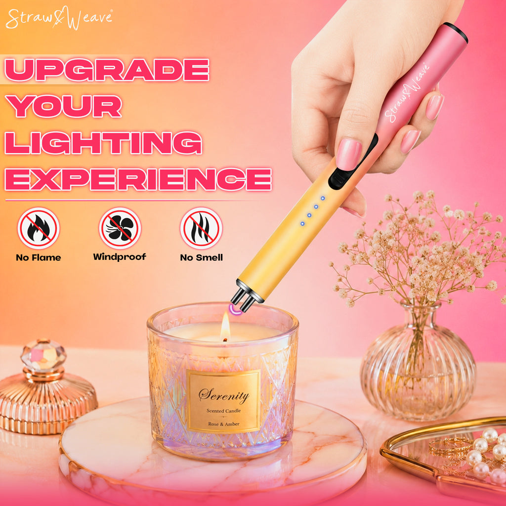 Straw&Weave Premium Rechargeable Electric Gas Lighter for Kitchen, Lighter for Gas Stove, Candles, Pooja, 1 Year Warranty, C-Type USB, Kitchen Tools, Multi Purpose, Slider & Windproof