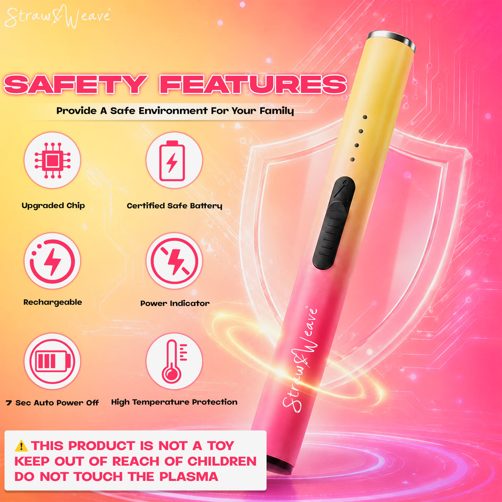 Straw&Weave Premium Rechargeable Electric Gas Lighter for Kitchen, Lighter for Gas Stove, Candles, Pooja, 1 Year Warranty, C-Type USB, Kitchen Tools, Multi Purpose, Slider & Windproof