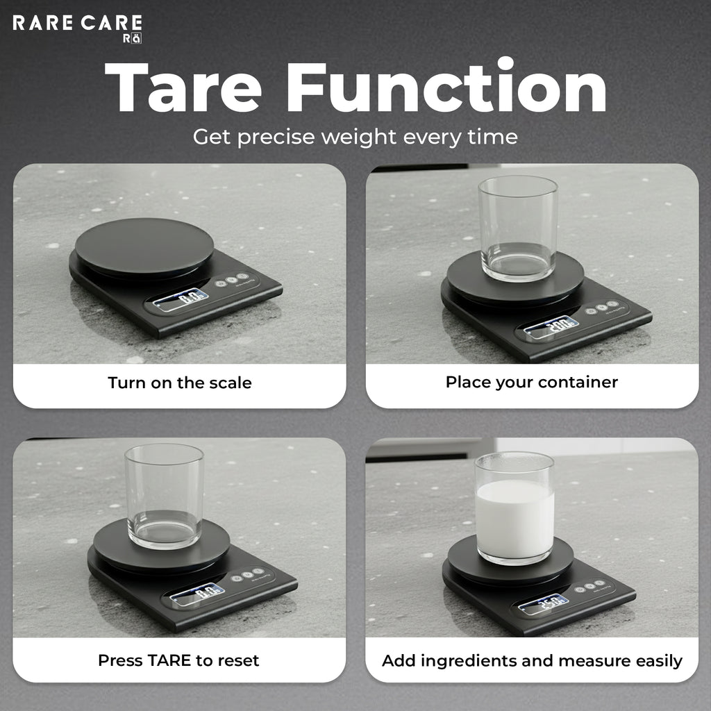 RARECARE Kitchen Weight Machine For Home | Electronic Weighing Machine for Food | Tare Function 1 Year Warranty | Dual Weight Setting | Weighing Scale For Kitchen | Model - Ounce