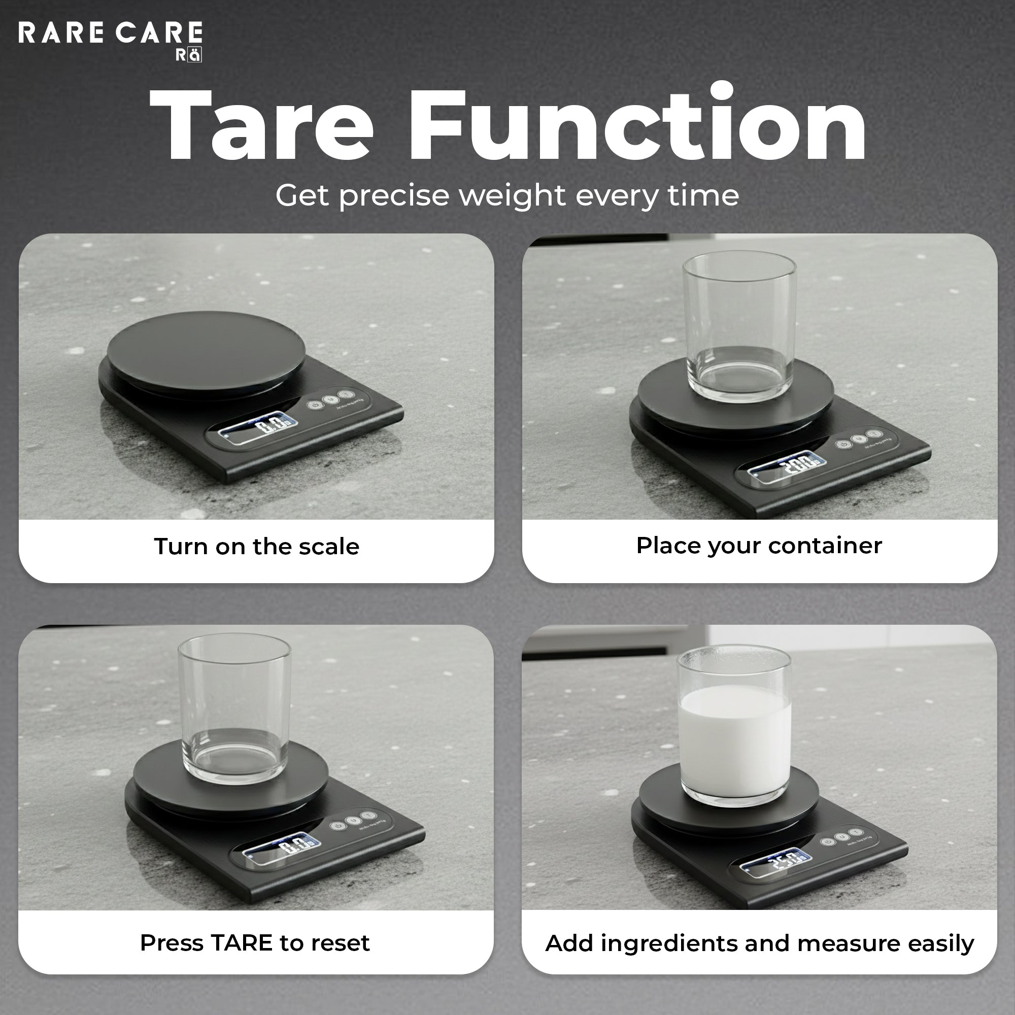 RARECARE Kitchen Weight Machine For Home | Electronic Weighing Machine for Food | Tare Function 1 Year Warranty | Dual Weight Setting | Weighing Scale For Kitchen | Model - Ounce