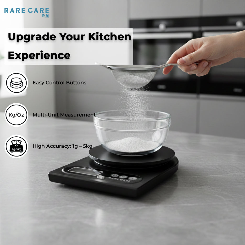 RARECARE Kitchen Weight Machine For Home | Electronic Weighing Machine for Food | Tare Function 1 Year Warranty | Dual Weight Setting | Weighing Scale For Kitchen | Model - Ounce