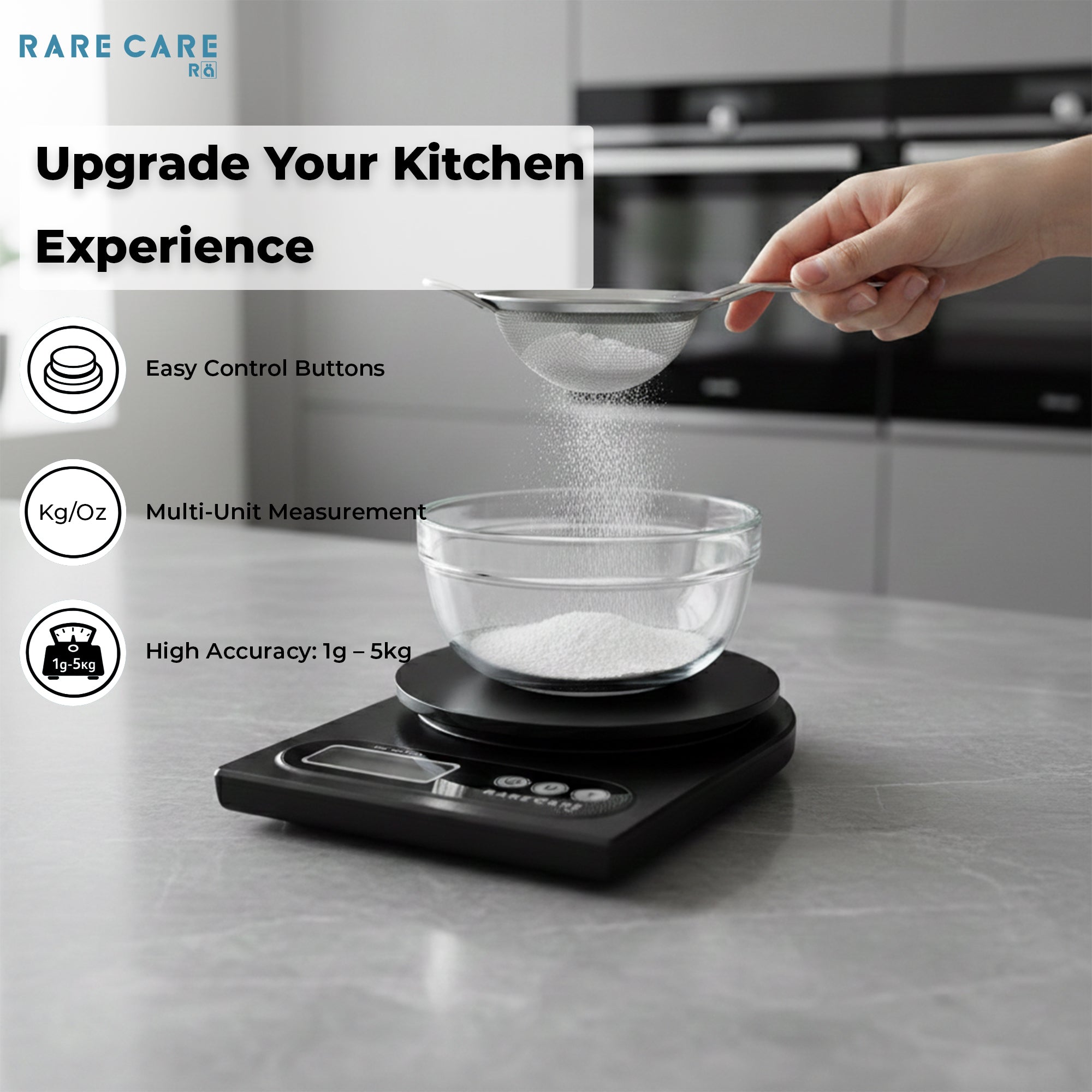 RARECARE Kitchen Weight Machine For Home | Electronic Weighing Machine for Food | Tare Function 1 Year Warranty | Dual Weight Setting | Weighing Scale For Kitchen | Model - Ounce