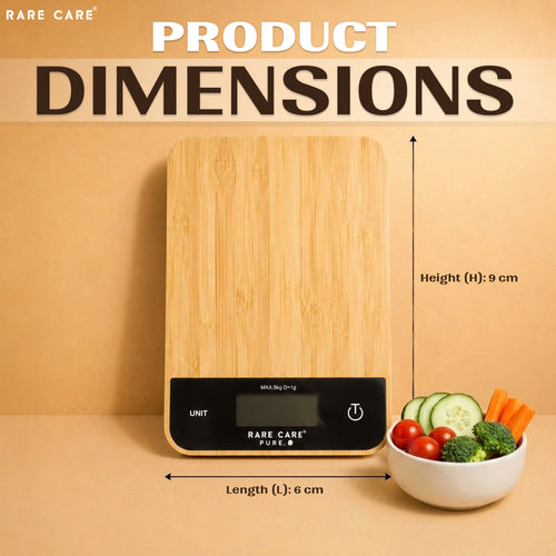 RARECARE Kitchen Weight Machine For Home - Real Bamboo Top | Electronic Weighing Machine for Food | Tare Function 1 Year Warranty | Dual Weight Setting | *Batteries Not Included* | Model - Pure