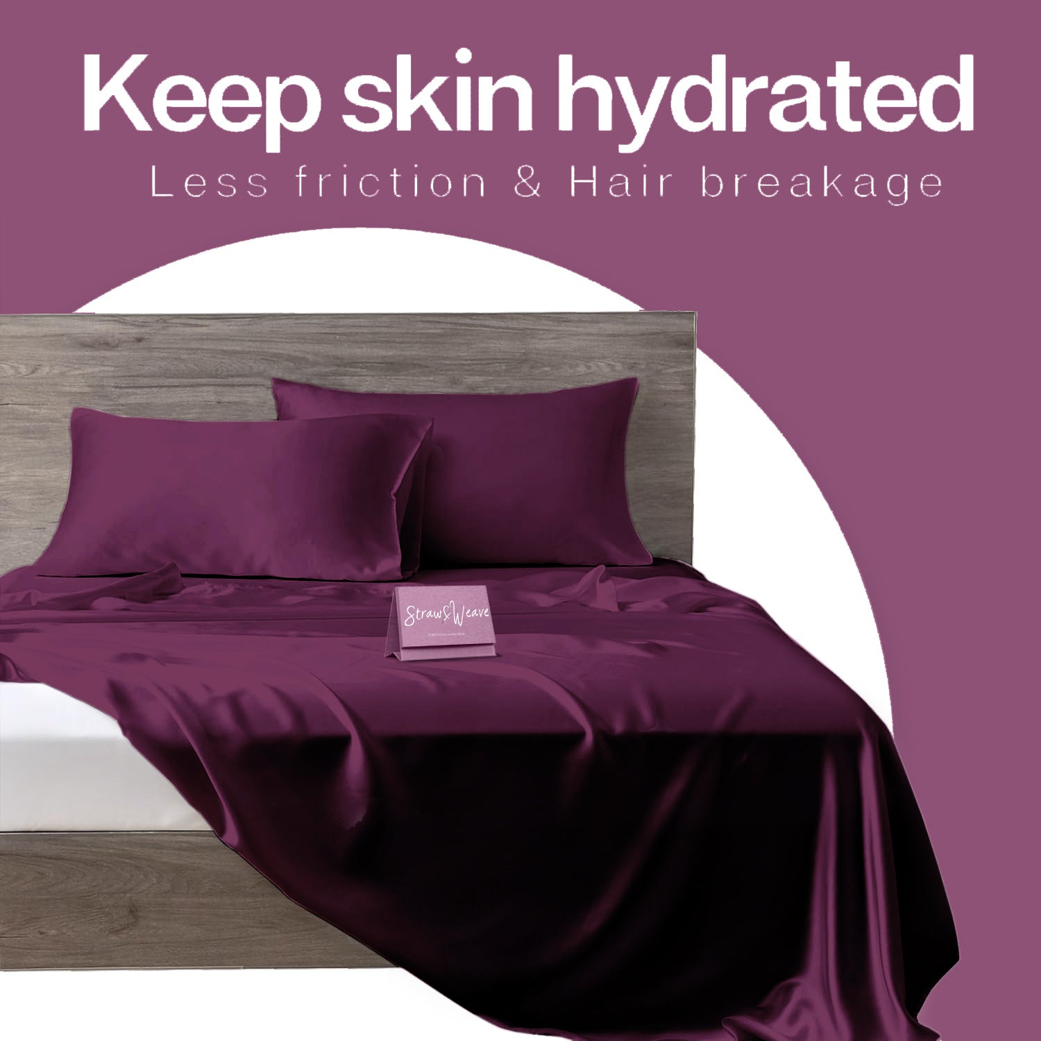 STRAW&WEAVE Solid 600 TC Satin Pillow Cover for Hair & Skin 3 Months Warranty with 2 Silk Pillow Cover & 3 Satin Scrunchies